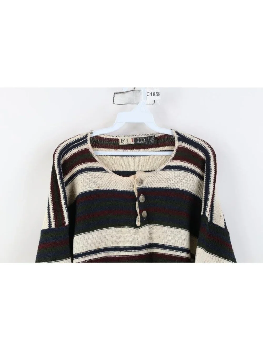 Vintage 90s Streetwear Mens Medium Striped Color Block Knit Henley Sweater USA